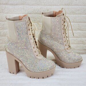Elegant Beige Rhinestone Ankle Boots